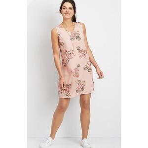 MAURICES Pink Floral V-Neck Sleeveless Strappy Back Lined Shift Dress S  NWT
